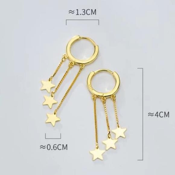 NEW 925 STERLING SILVER STAR TASSEL HOOP EARRINGS, NICE EARRINGS, CUTE EARRINGS - Picture 4 of 5